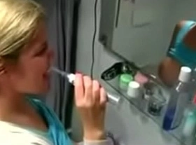 Amazing wife gets doggy fucking while brushes her teeth