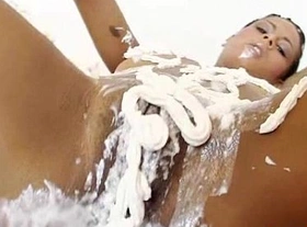 Gorgeous latina babe whipped cream bath