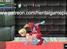 Cute blonde girl hentai having sex with monsters men in last dungeon of defeat hentai game